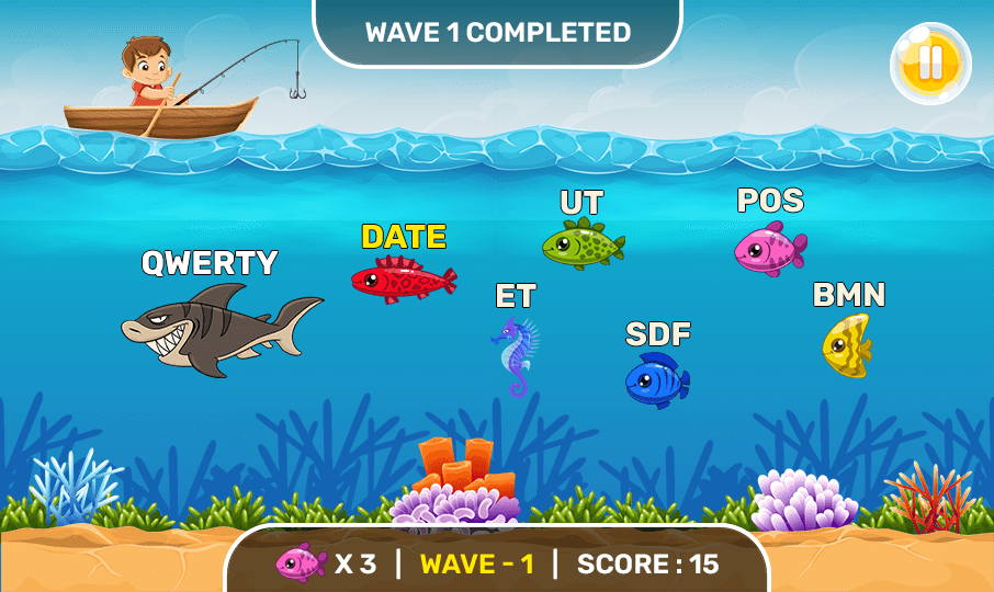 Water typing games for free - TypeHook from typingbird