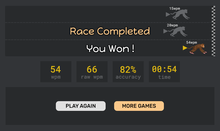 Free Racing Typing games - Monkeytype wpm game