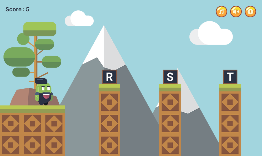 Type letters to jump.